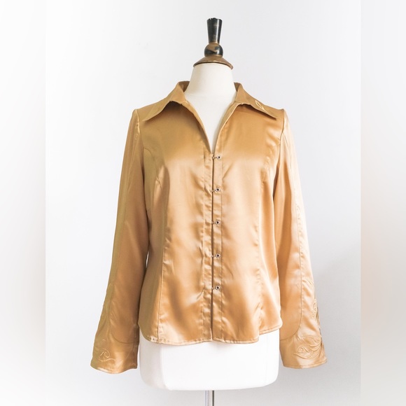 Vintage 1990s Harley Davidson Satin Blouse • M - Picture 2 of 10